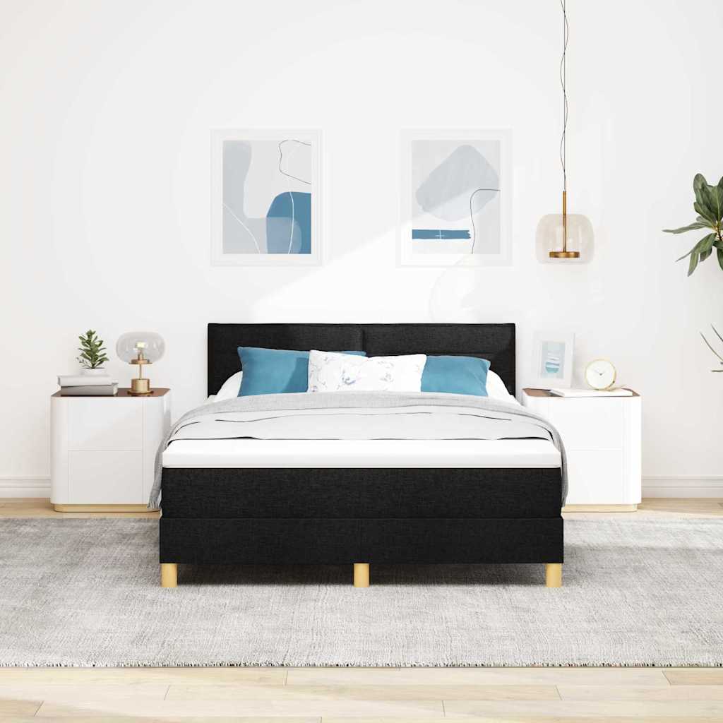 Boxspringbed met kussen met hoofdeinde Zwart 140 x 190 cm Stof is nu te koop bij PeponiXL, paradijselijk wonen!
