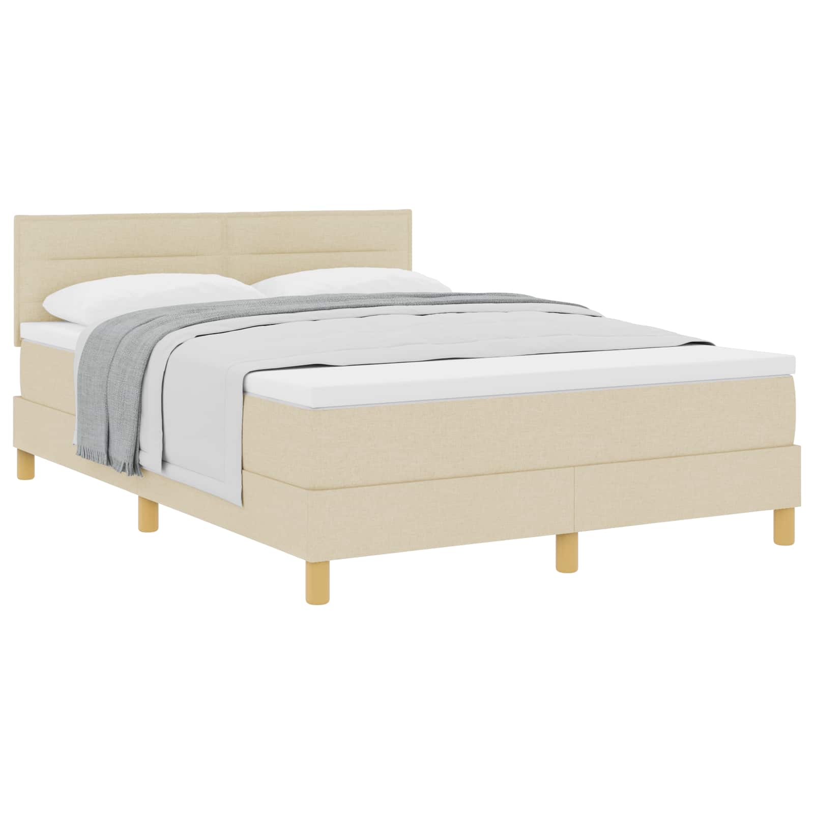 Boxspringbed met kussen met hoofdeinde Crème 140 x 190 cm Stof is nu te koop bij PeponiXL, paradijselijk wonen!