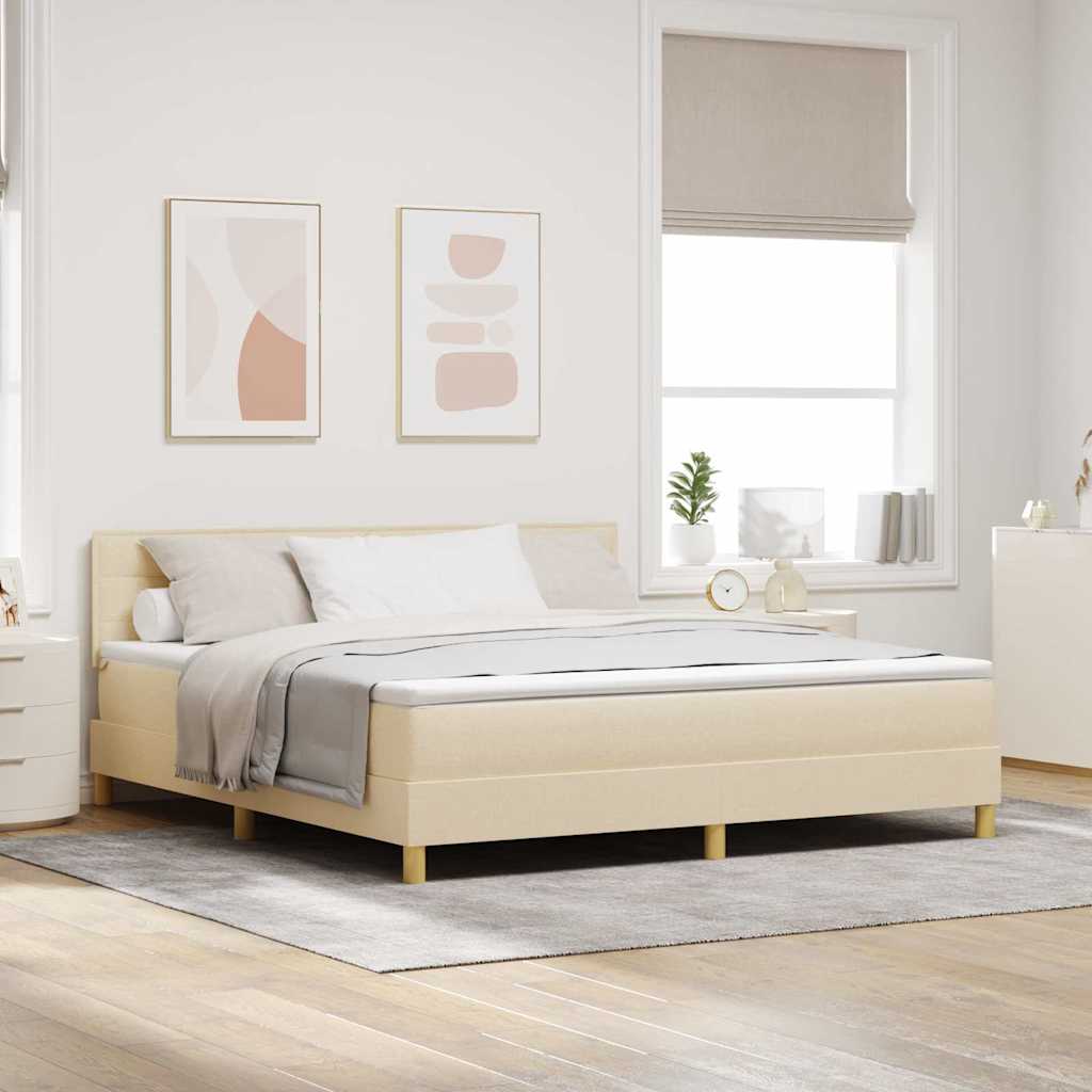 Boxspringbed met kussen met hoofdeinde Crème 180 x 200 cm Stof is nu te koop bij PeponiXL, paradijselijk wonen!
