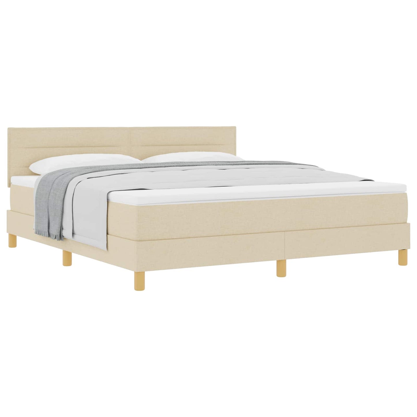 Boxspringbed met kussen met hoofdeinde Crème 180 x 200 cm Stof is nu te koop bij PeponiXL, paradijselijk wonen!