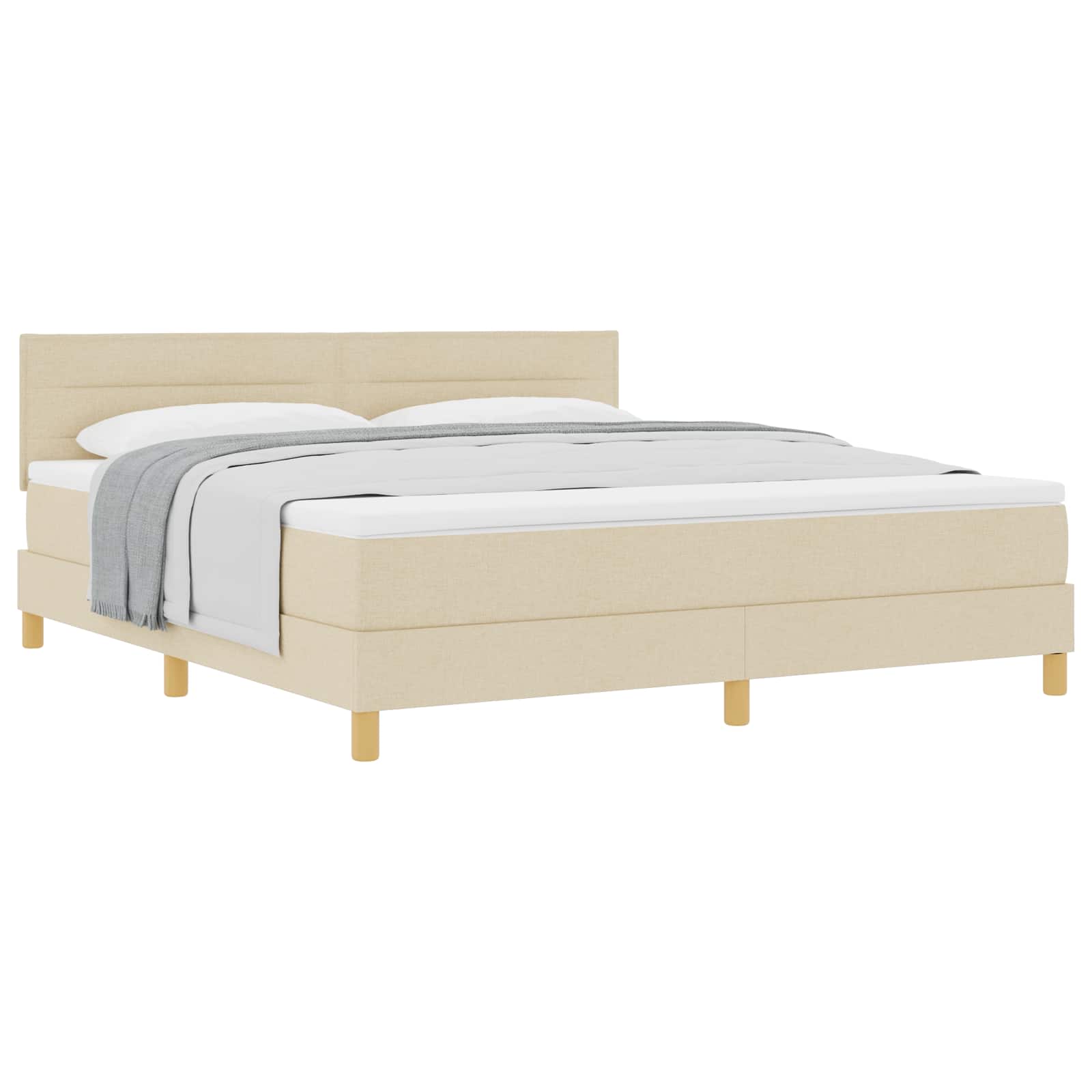 Boxspringbed met kussen met hoofdeinde Crème 180 x 200 cm Stof is nu te koop bij PeponiXL, paradijselijk wonen!