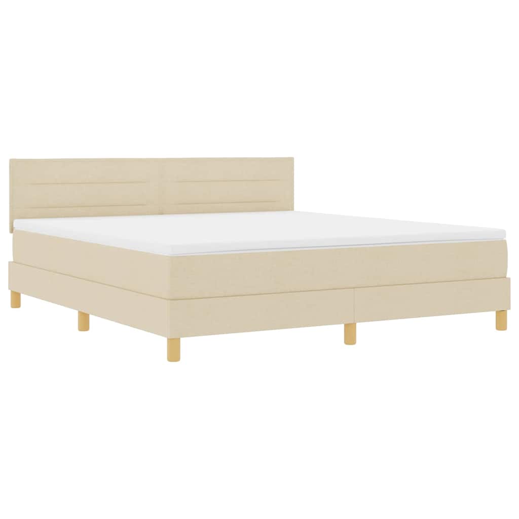 Boxspringbed met kussen met hoofdeinde Crème 180 x 200 cm Stof is nu te koop bij PeponiXL, paradijselijk wonen!