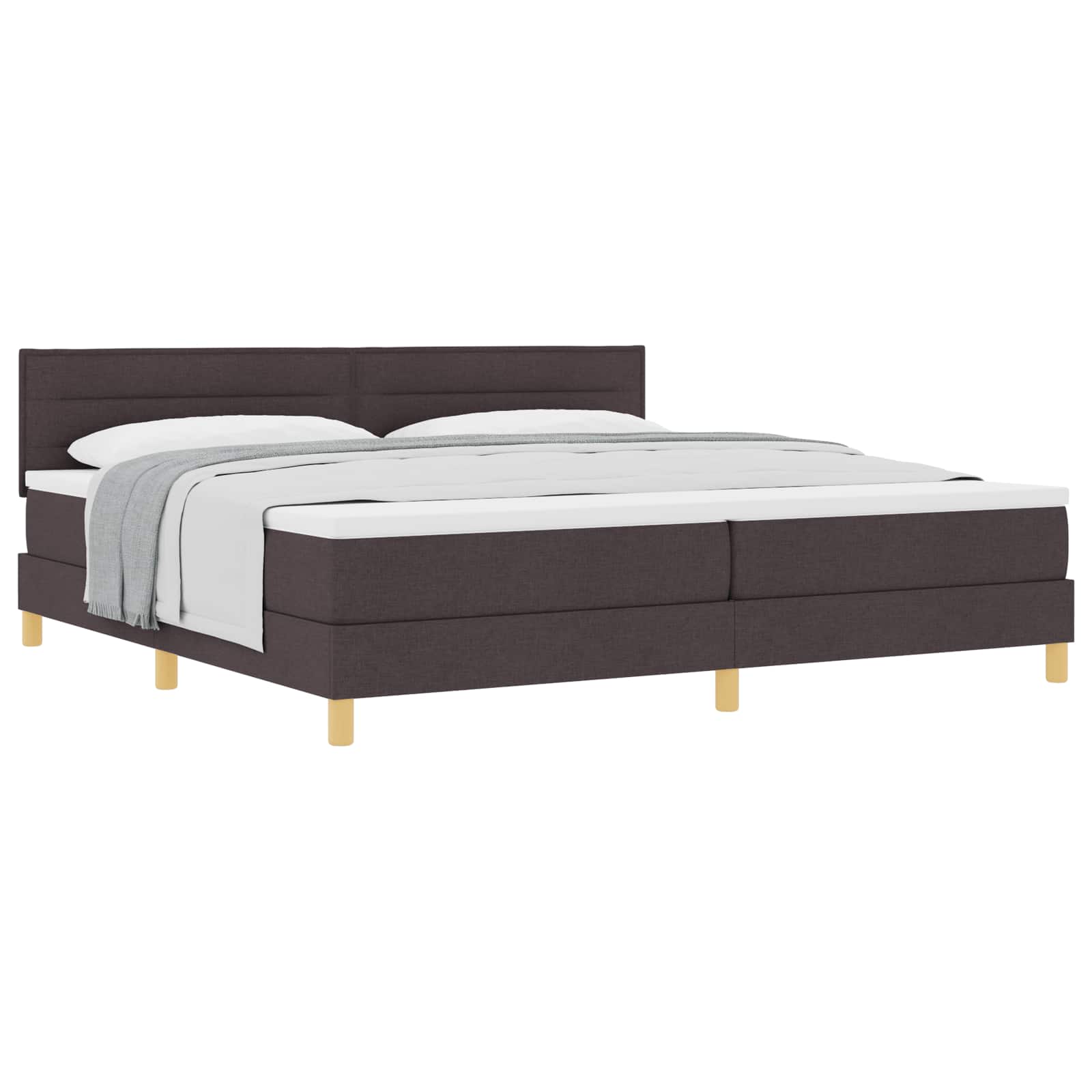 Boxspringbed met kussen Donkerbruin 200 x 200 cm Stof is nu te koop bij PeponiXL, paradijselijk wonen!