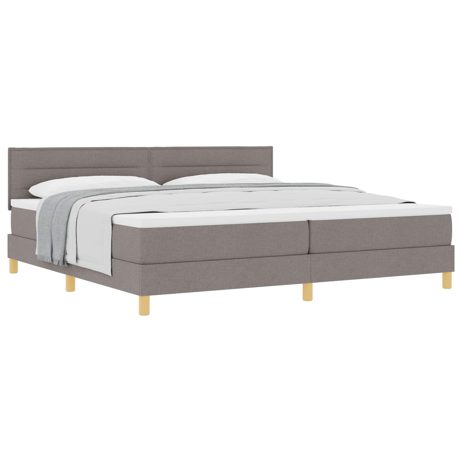 Boxspringbed met kussen met hoofdeinde Taupe 200 x 200 cm Stof is nu te koop bij PeponiXL, paradijselijk wonen!