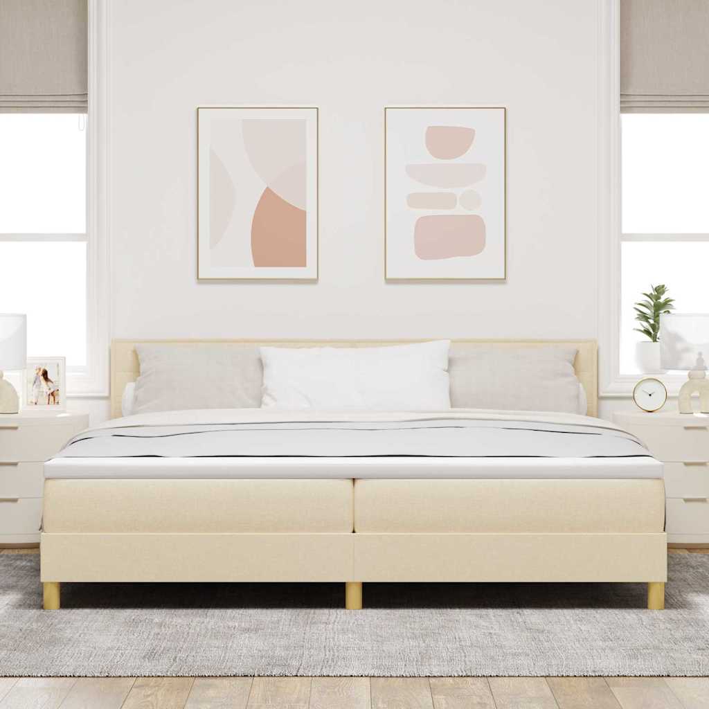 Boxspringbed met kussen met hoofdeinde Crème 200 x 200 cm Stof is nu te koop bij PeponiXL, paradijselijk wonen!
