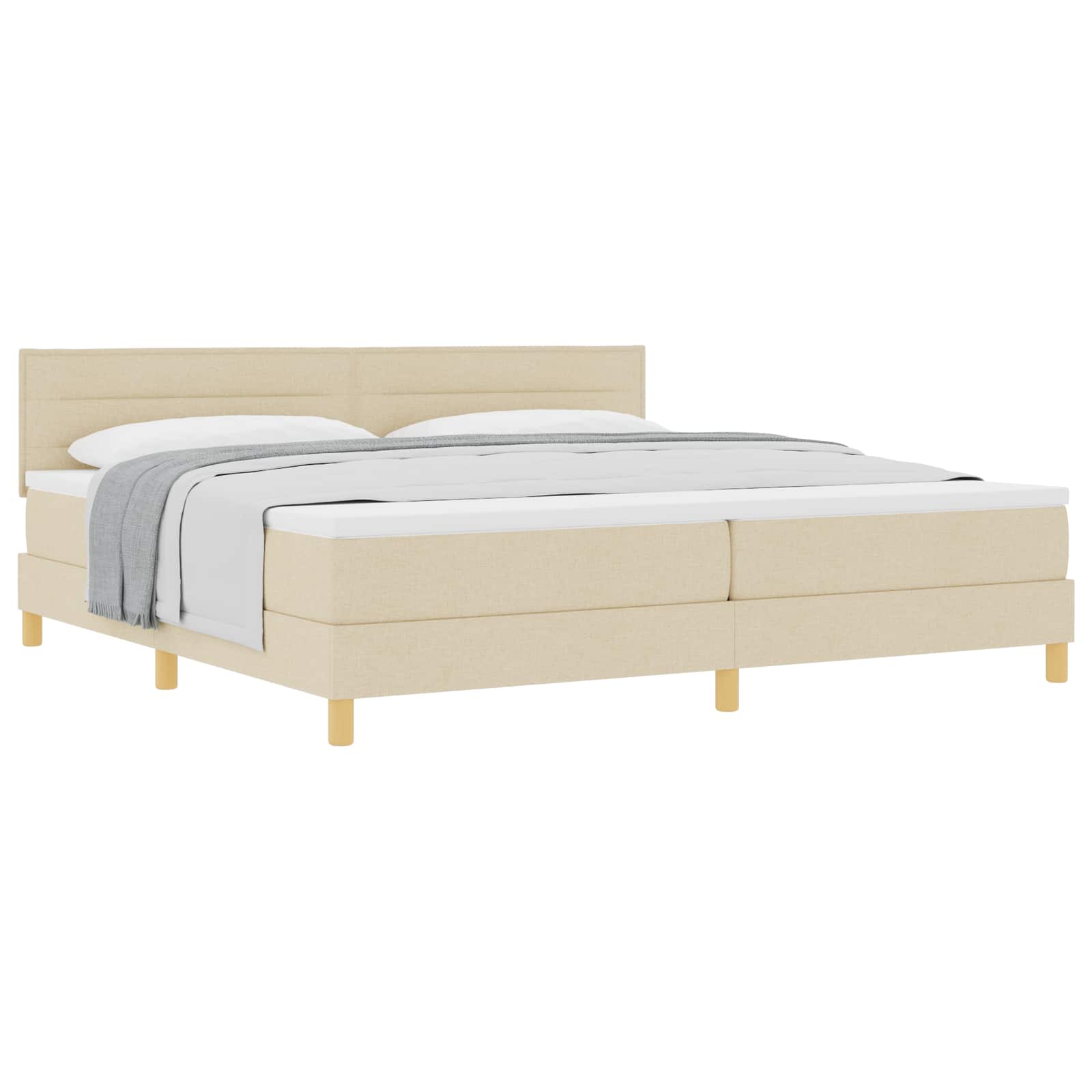Boxspringbed met kussen met hoofdeinde Crème 200 x 200 cm Stof is nu te koop bij PeponiXL, paradijselijk wonen!