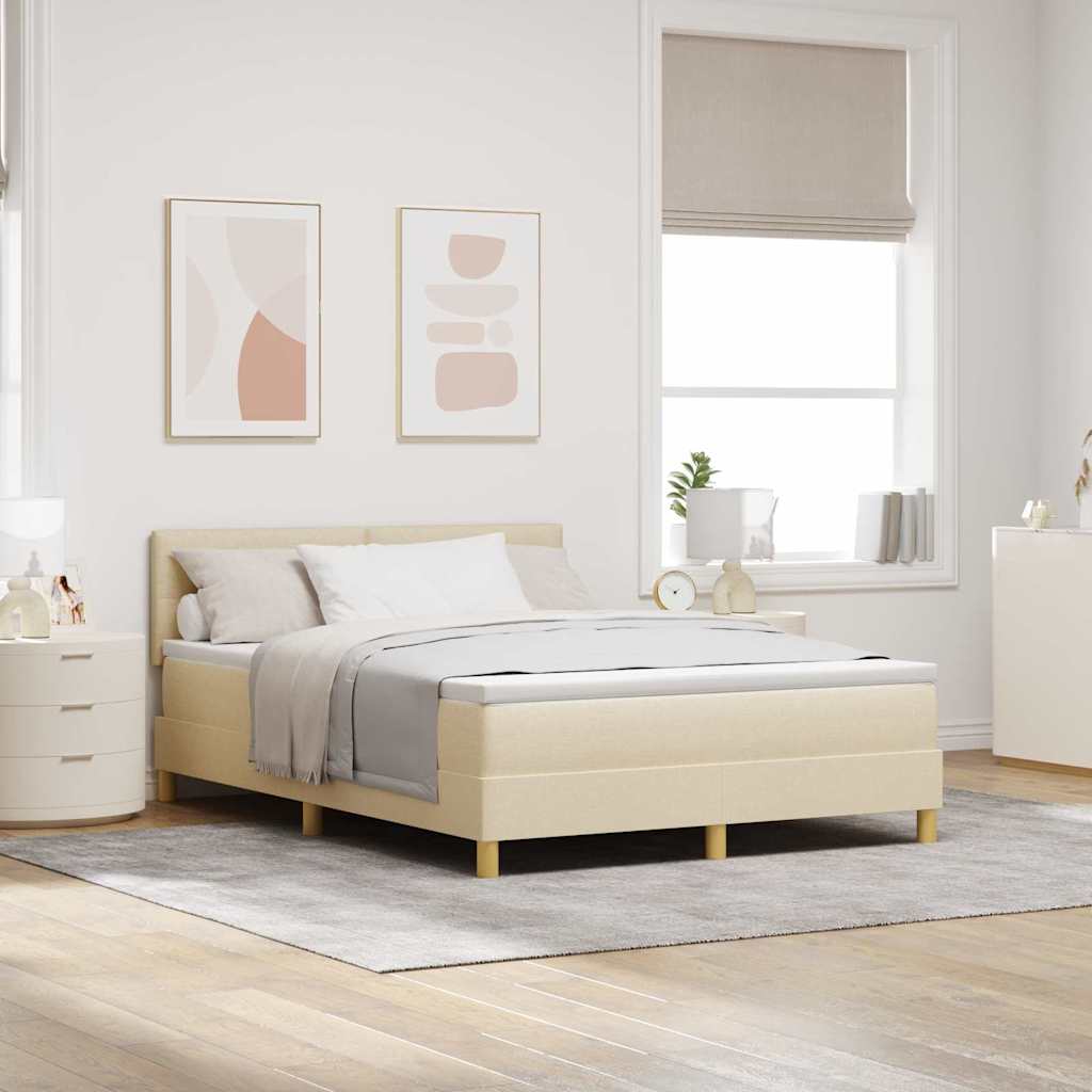 Boxspringbed met kussen met hoofdeinde Crème 140 x 190 cm Stof is nu te koop bij PeponiXL, paradijselijk wonen!