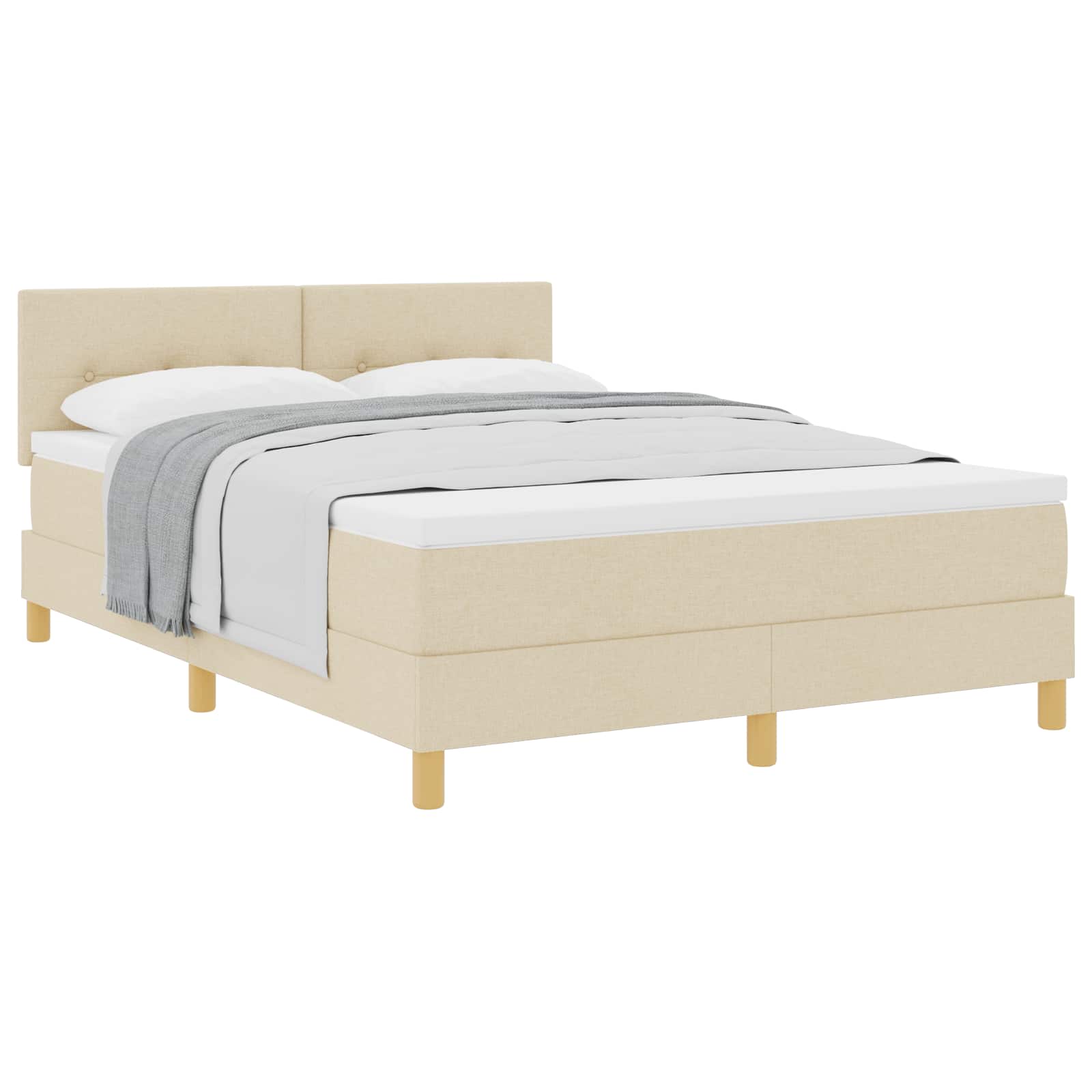 Boxspringbed met kussen met hoofdeinde Crème 140 x 190 cm Stof is nu te koop bij PeponiXL, paradijselijk wonen!