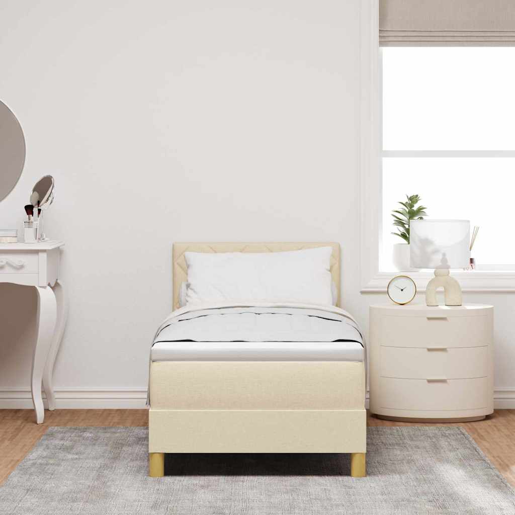 Boxspringbed met kussen met hoofdeinde Crème 80 x 200 cm Stof is nu te koop bij PeponiXL, paradijselijk wonen!