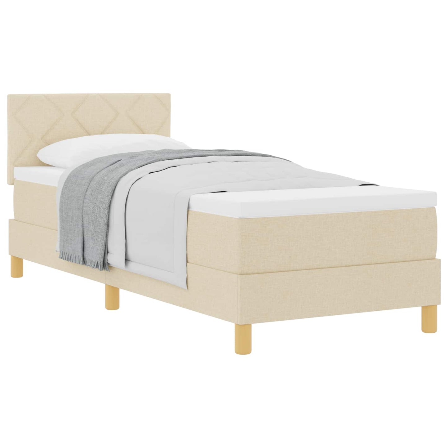 Boxspringbed met kussen met hoofdeinde Crème 80 x 200 cm Stof is nu te koop bij PeponiXL, paradijselijk wonen!