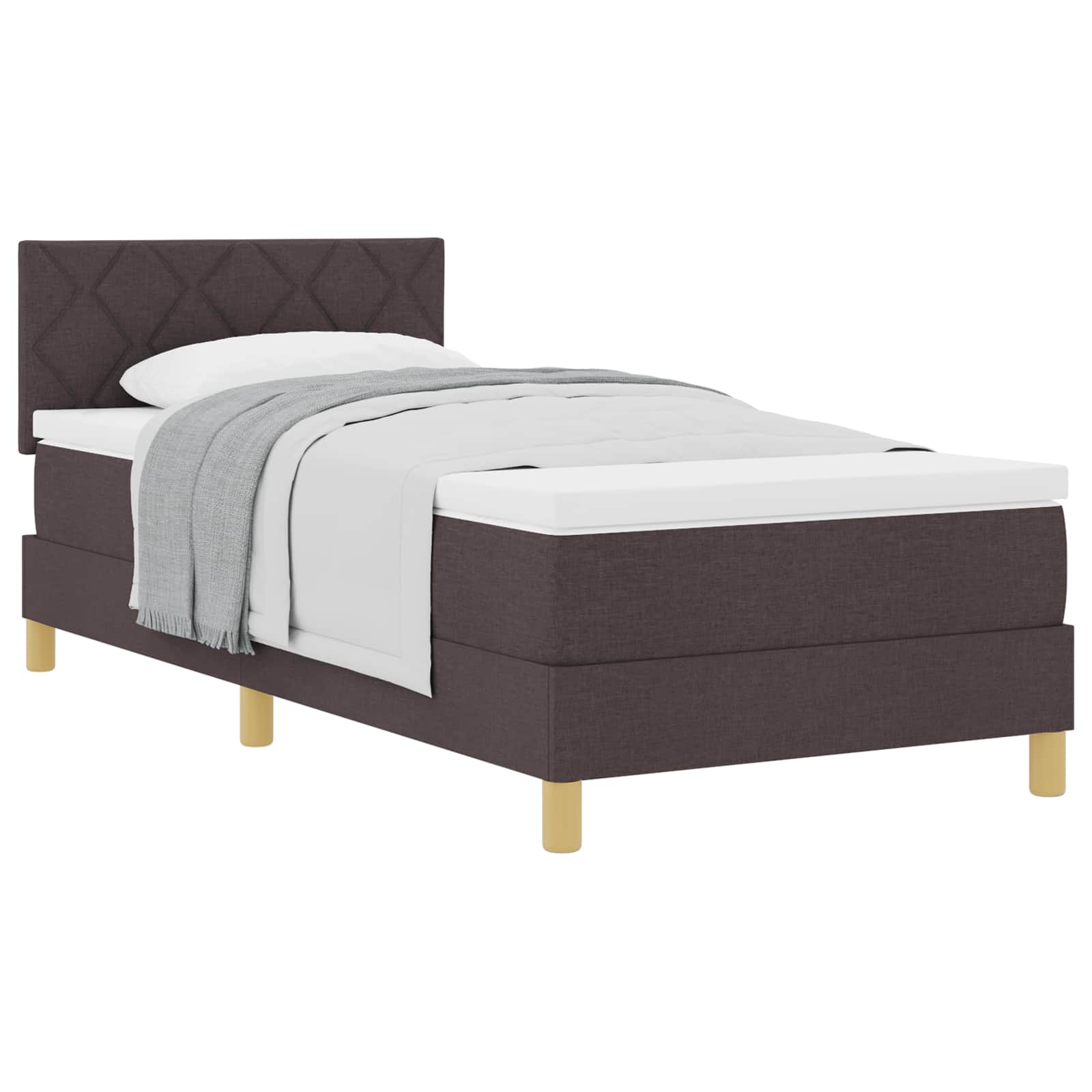 Boxspringbed met kussen Donkerbruin 90 x 190 cm Stof is nu te koop bij PeponiXL, paradijselijk wonen!