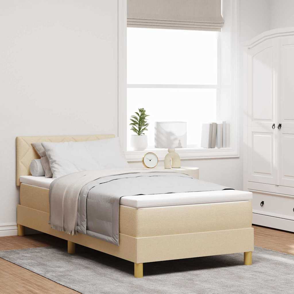 Boxspringbed met kussen met hoofdeinde Crème 90 x 200 cm Stof is nu te koop bij PeponiXL, paradijselijk wonen!