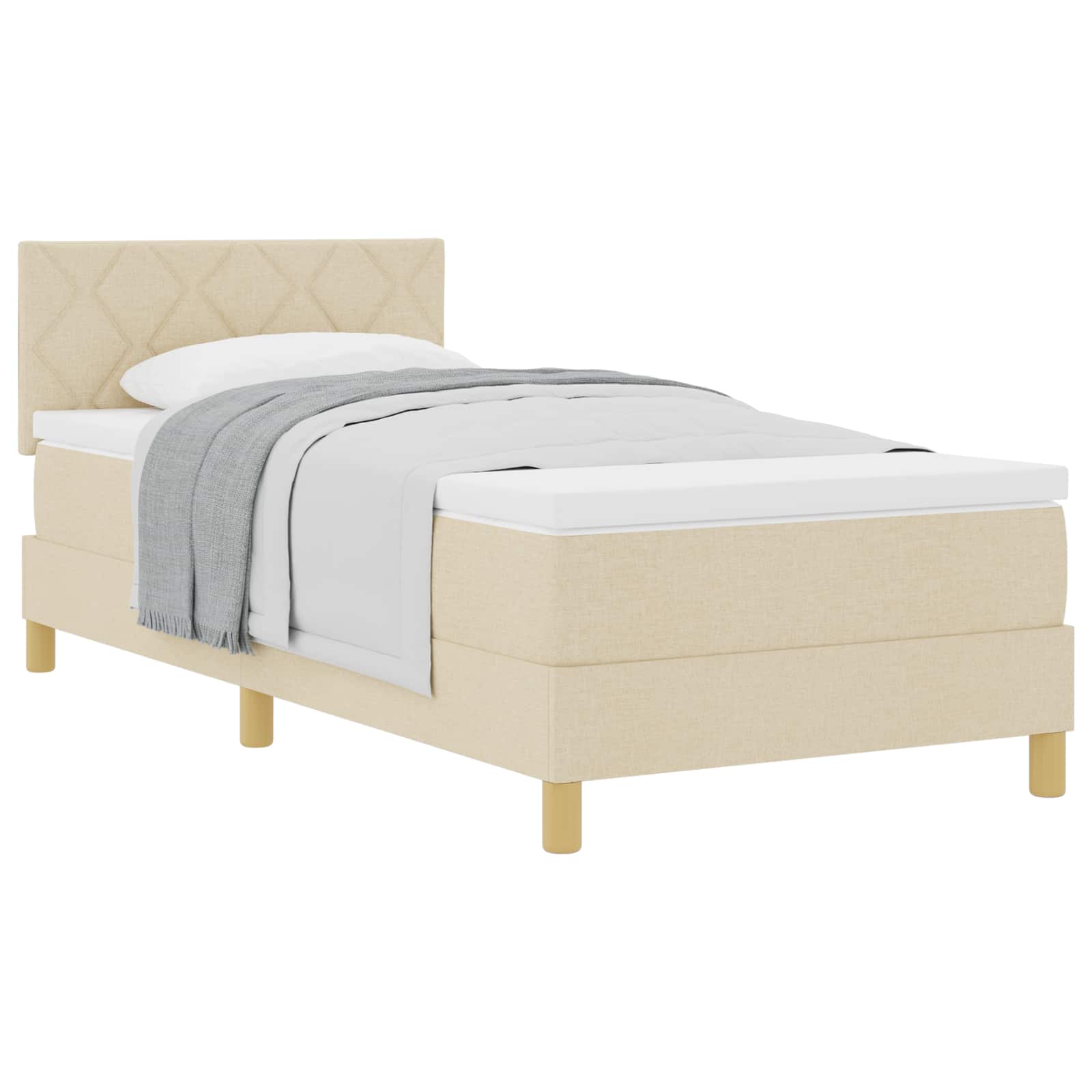 Boxspringbed met kussen met hoofdeinde Crème 90 x 200 cm Stof is nu te koop bij PeponiXL, paradijselijk wonen!