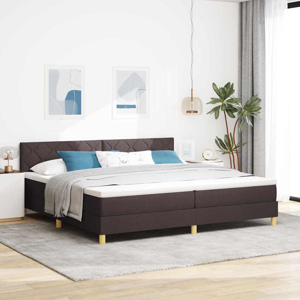 Boxspringbed met kussen Donkerbruin 200 x 200 cm Stof is nu te koop bij PeponiXL, paradijselijk wonen!