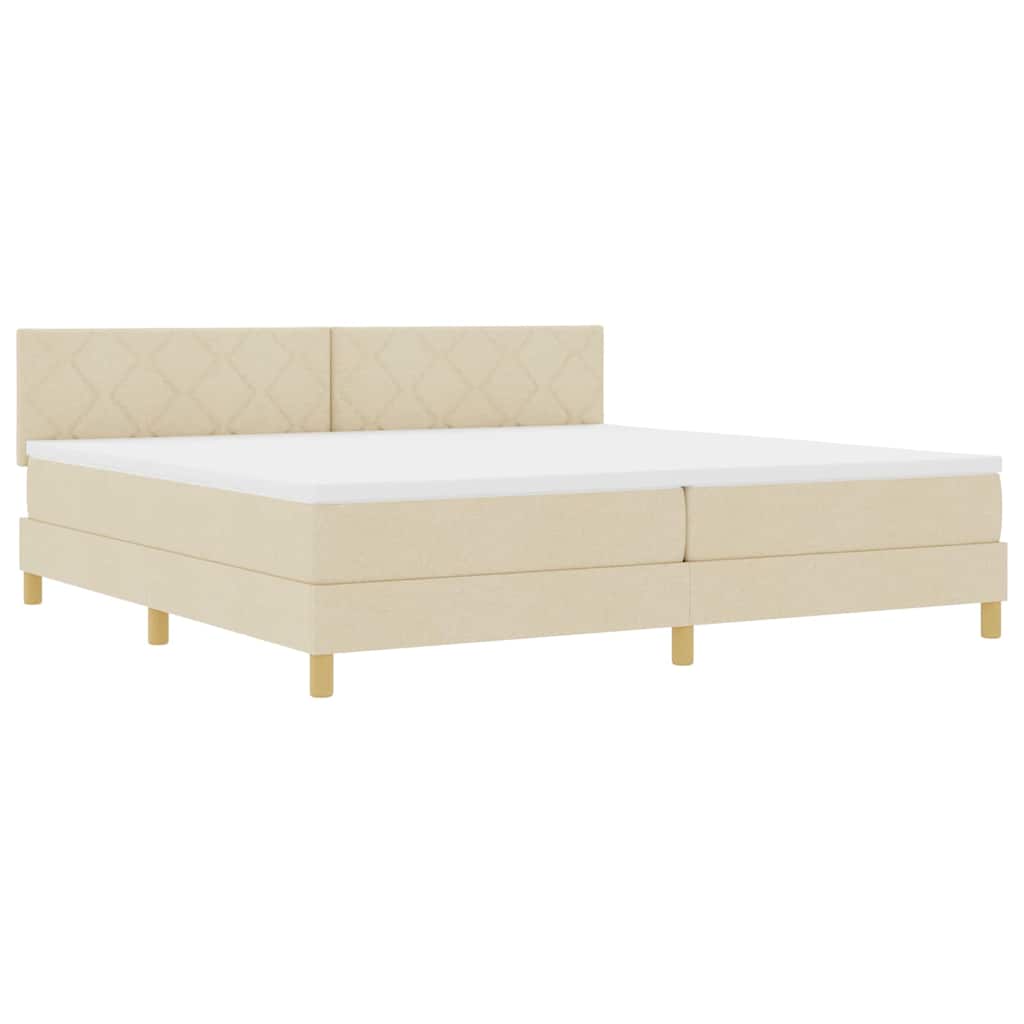Boxspringbed met kussen met hoofdeinde Crème 200 x 200 cm Stof is nu te koop bij PeponiXL, paradijselijk wonen!
