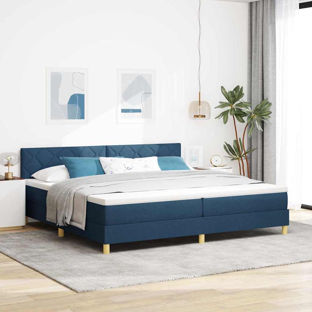 Boxspringbed met kussen met hoofdeinde Blauw 200 x 200 cm Stof is nu te koop bij PeponiXL, paradijselijk wonen!
