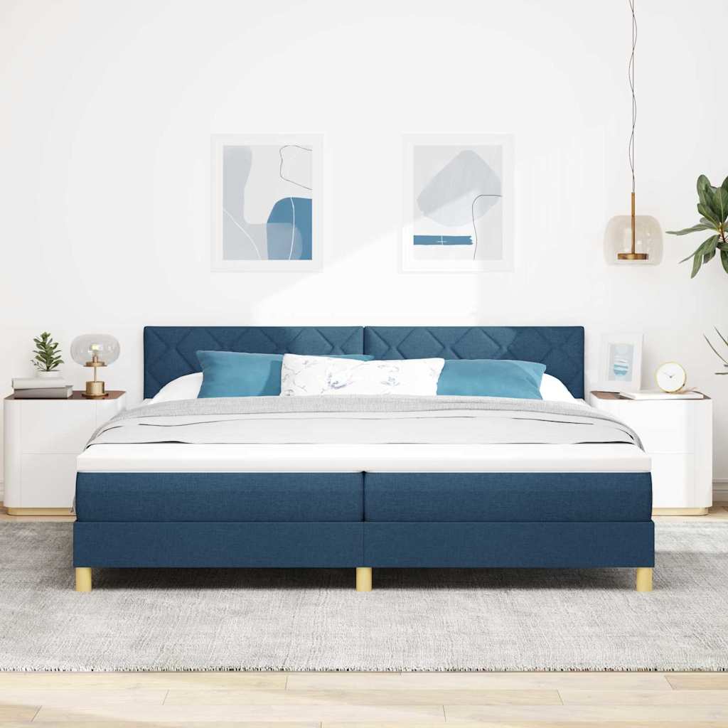 Boxspringbed met kussen met hoofdeinde Blauw 200 x 200 cm Stof is nu te koop bij PeponiXL, paradijselijk wonen!