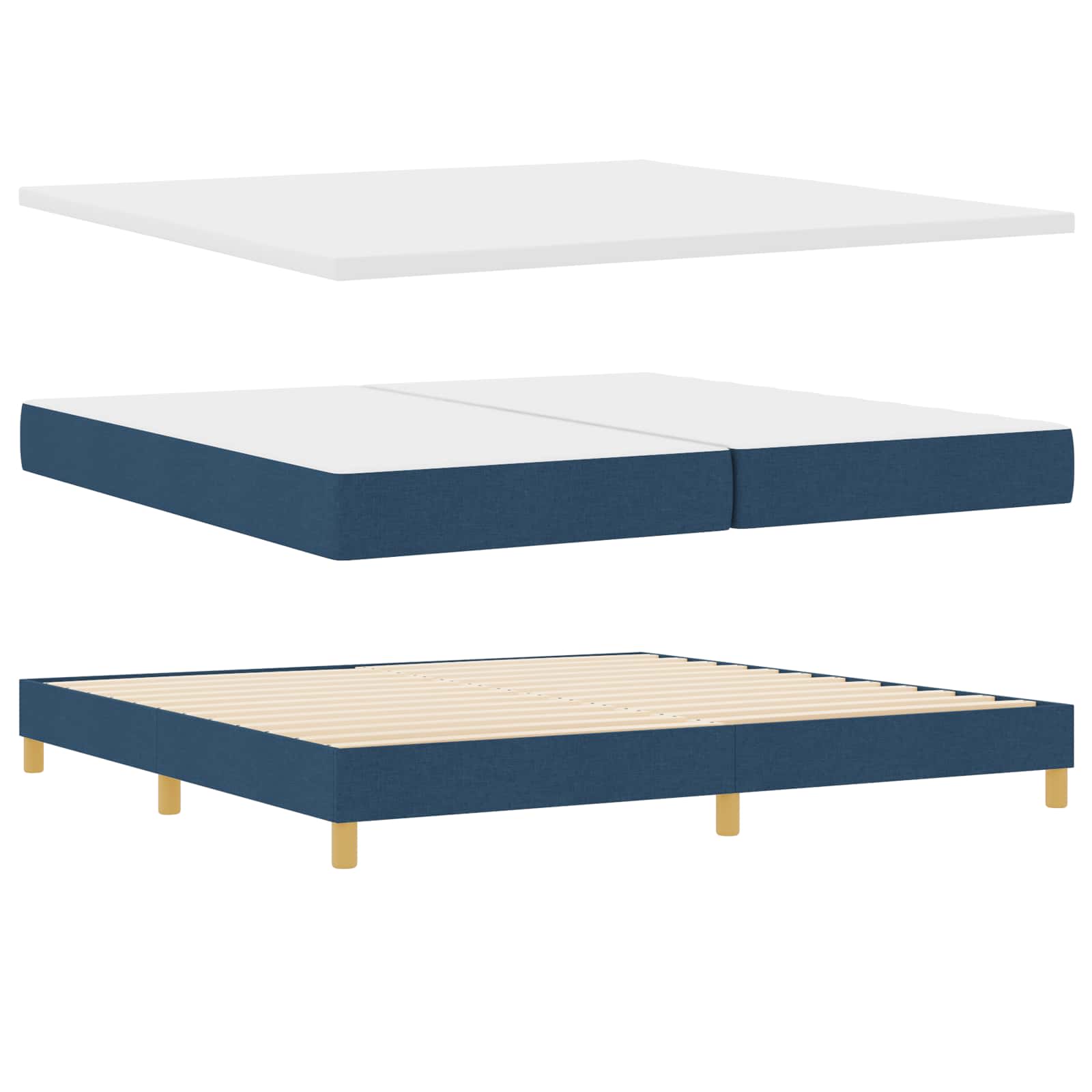 Boxspringbed met kussen met hoofdeinde Blauw 200 x 200 cm Stof is nu te koop bij PeponiXL, paradijselijk wonen!