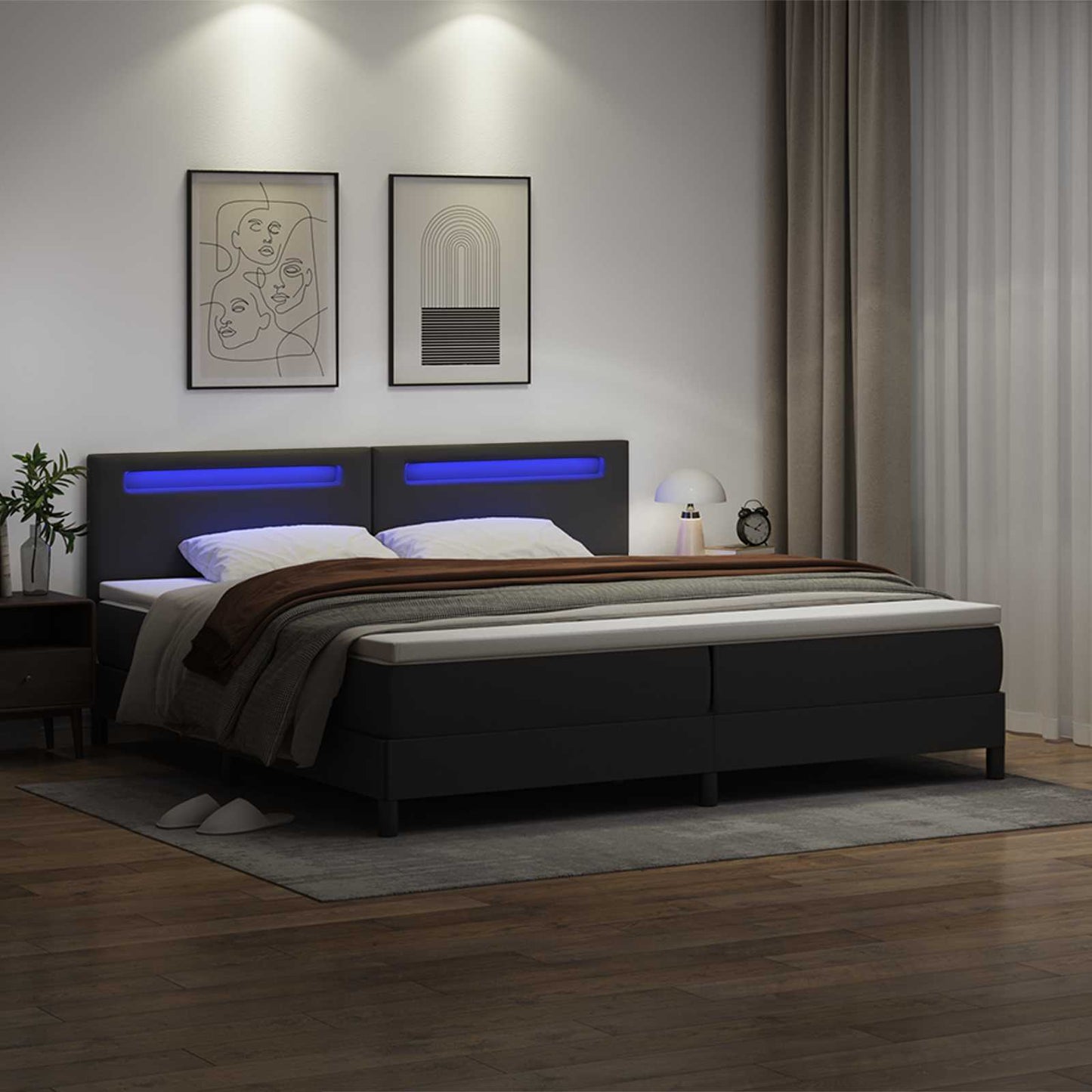 Boxspringbed met matras met LED Zwart 200 x 200 cm Kunstleer is nu te koop bij PeponiXL, paradijselijk wonen!