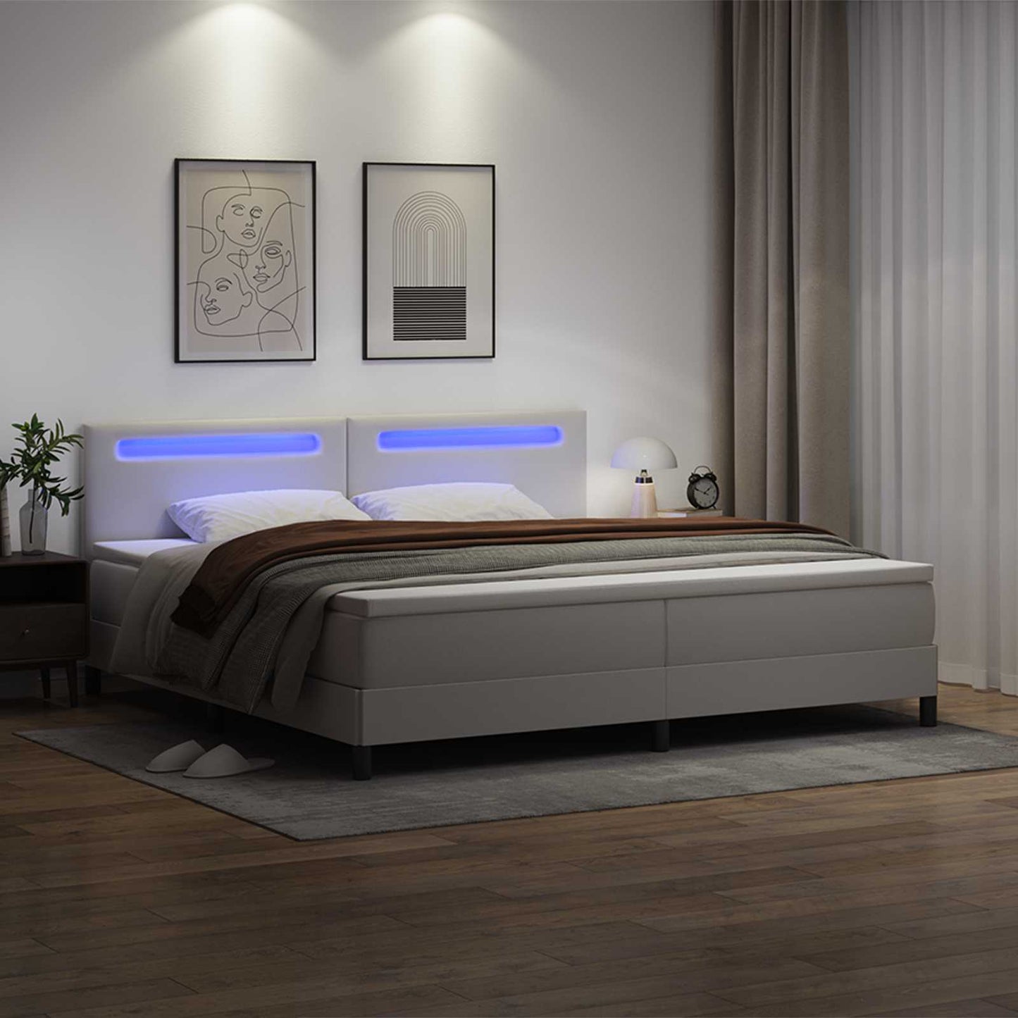 Boxspringbed met matras met LED Wit 200 x 200 cm Kunstleer is nu te koop bij PeponiXL, paradijselijk wonen!