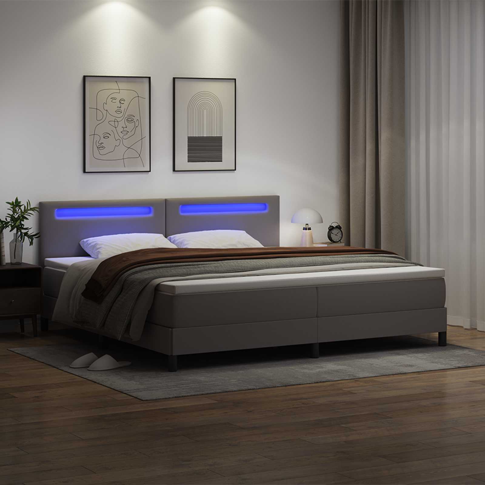 Boxspringbed met matras Grijs 200 x 200 cm Kunstleer is nu te koop bij PeponiXL, paradijselijk wonen!