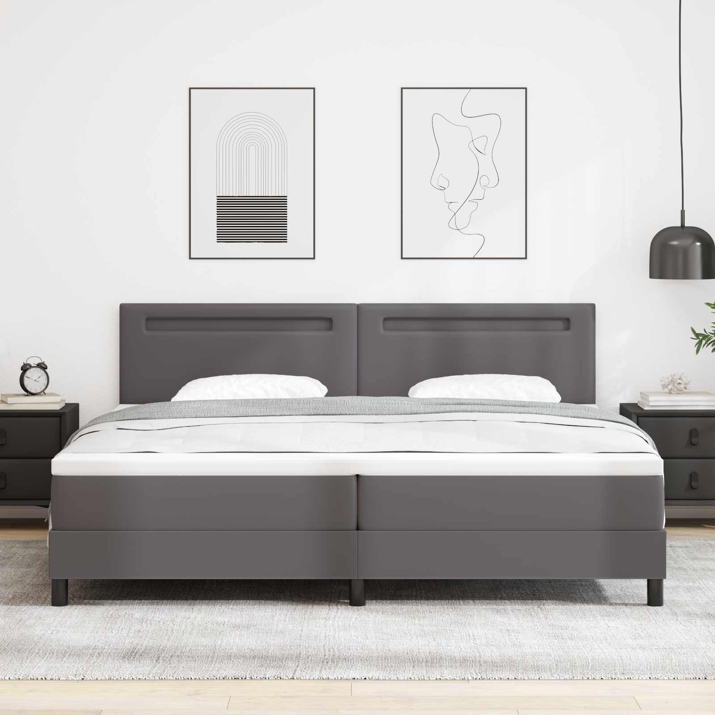 Boxspringbed met matras Grijs 200 x 200 cm Kunstleer is nu te koop bij PeponiXL, paradijselijk wonen!