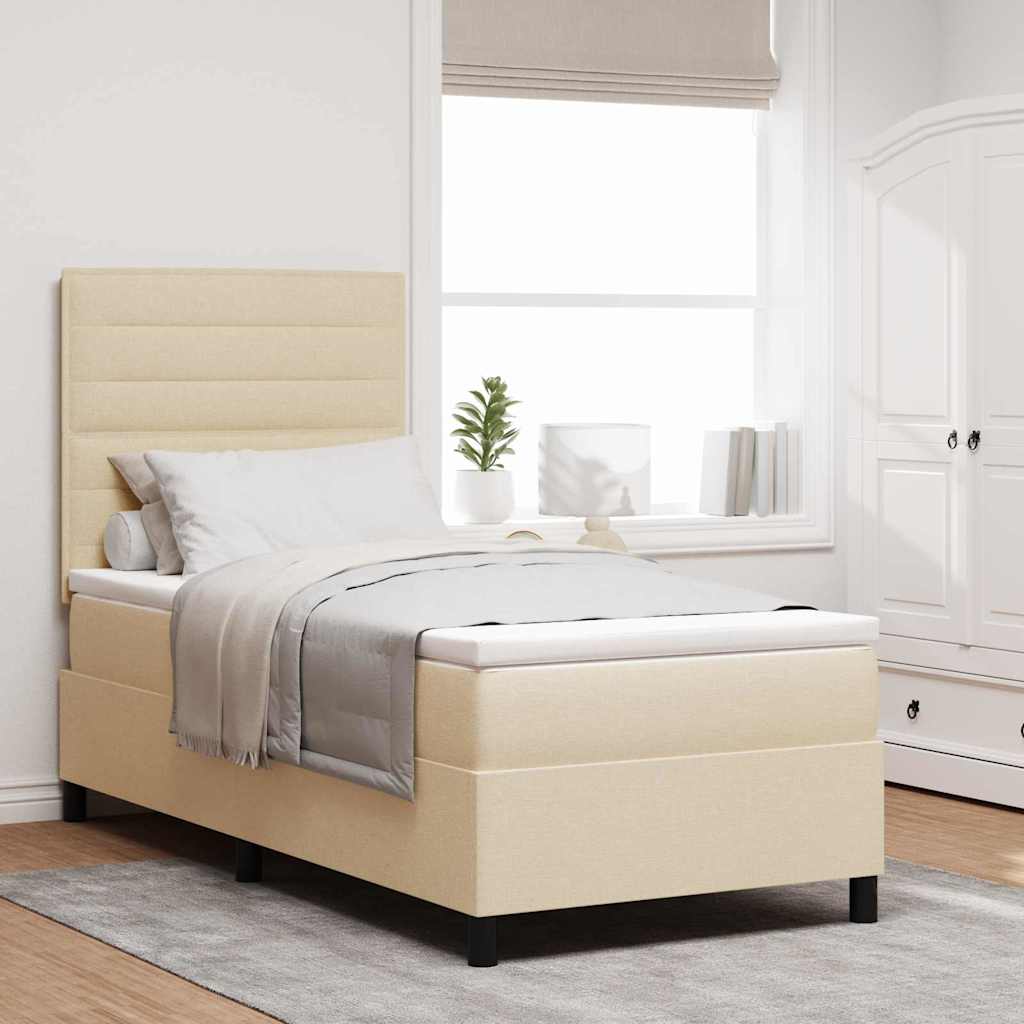 Boxspringbed met matras met hoofdeinde Crème 100 x 200 cm Stof is nu te koop bij PeponiXL, paradijselijk wonen!
