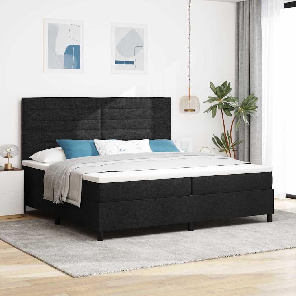 Boxspringbed met matras met hoofdeinde Zwart 200 x 200 cm Stof is nu te koop bij PeponiXL, paradijselijk wonen!