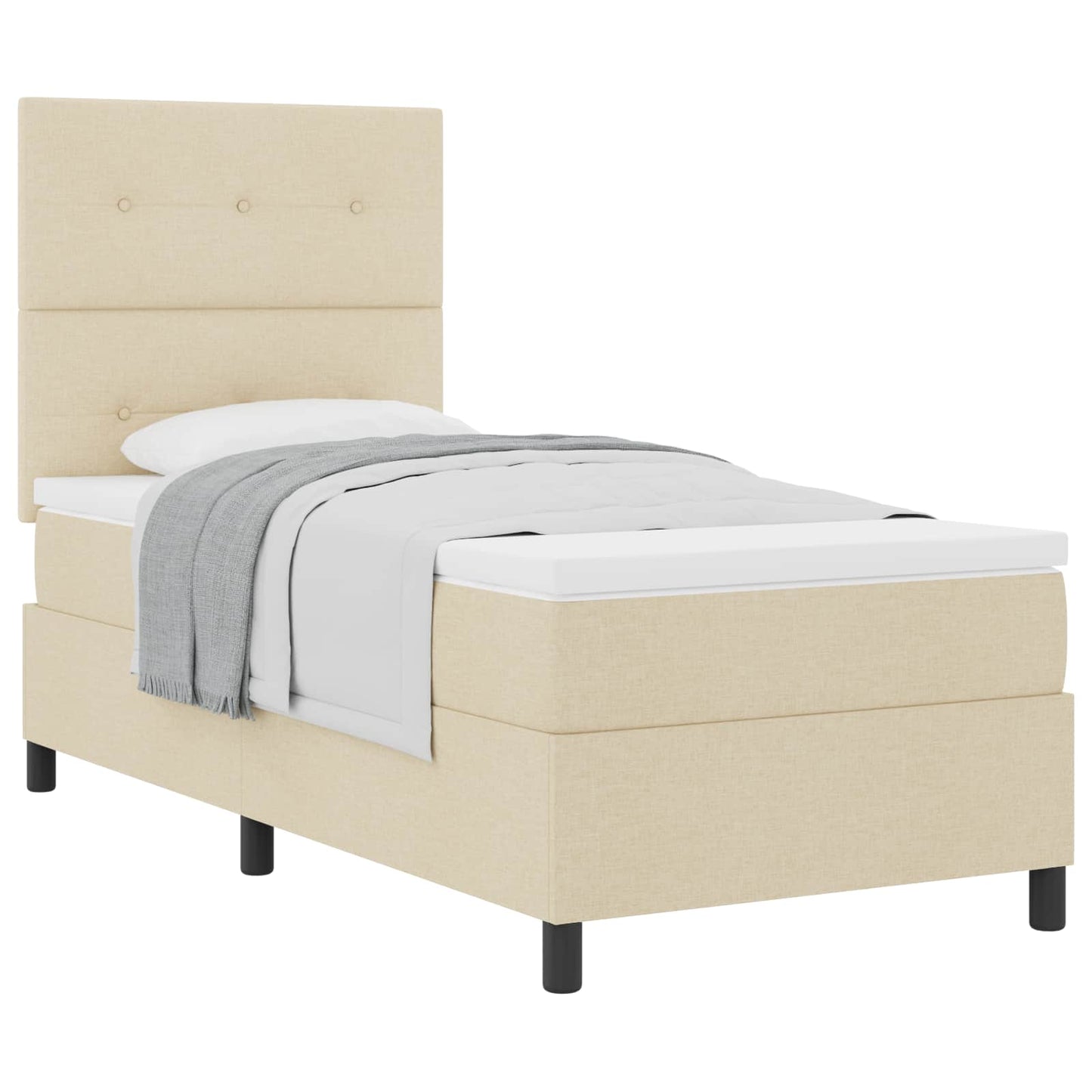 Boxspringbed met matras met hoofdeinde Crème 90 x 200 cm Stof is nu te koop bij PeponiXL, paradijselijk wonen!