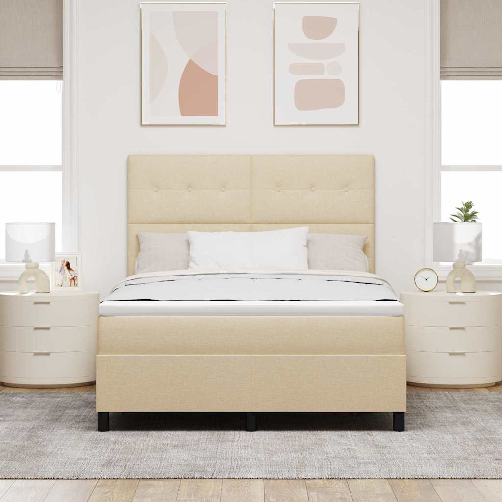 Boxspringbed met matras met hoofdeinde Crème 140 x 190 cm Stof is nu te koop bij PeponiXL, paradijselijk wonen!