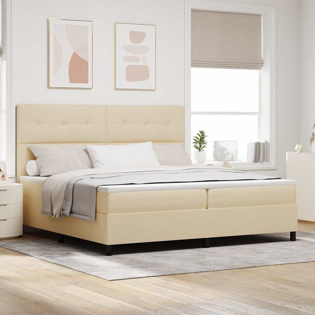 Boxspringbed met matras met hoofdeinde Crème 200 x 200 cm Stof is nu te koop bij PeponiXL, paradijselijk wonen!