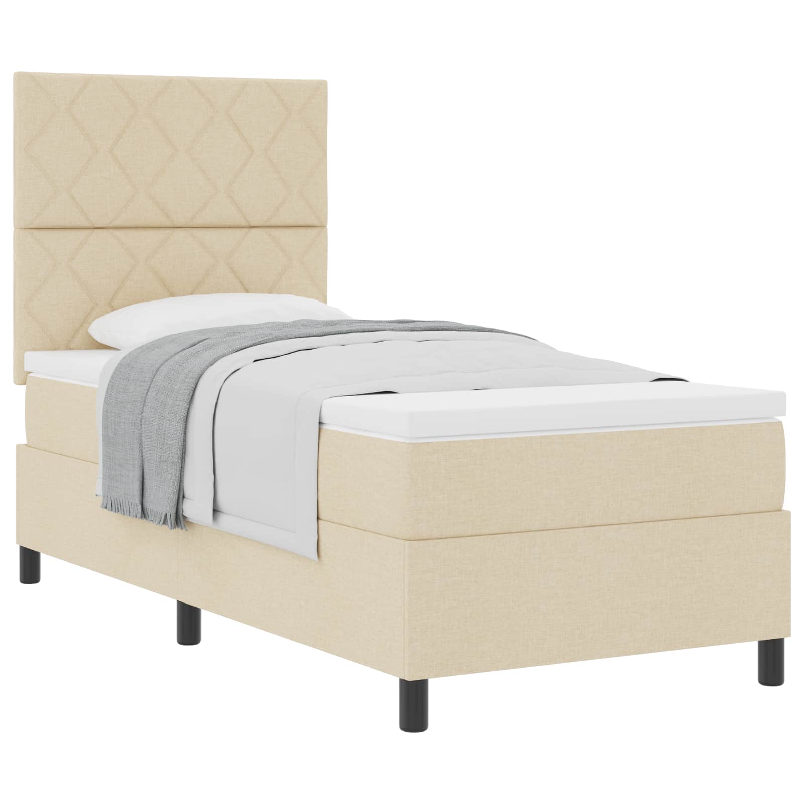 Boxspringbed met matras met hoofdeinde Crème 100 x 200 cm Stof is nu te koop bij PeponiXL, paradijselijk wonen!