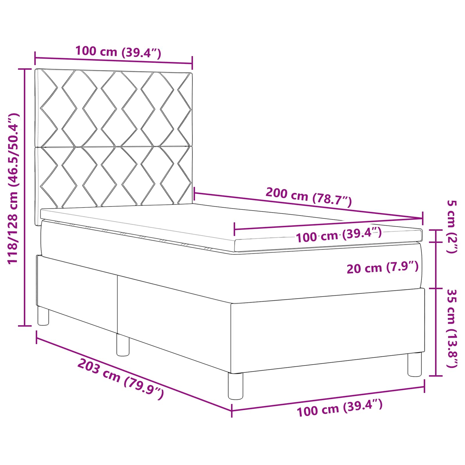 Boxspringbed met matras met hoofdeinde Crème 100 x 200 cm Stof is nu te koop bij PeponiXL, paradijselijk wonen!