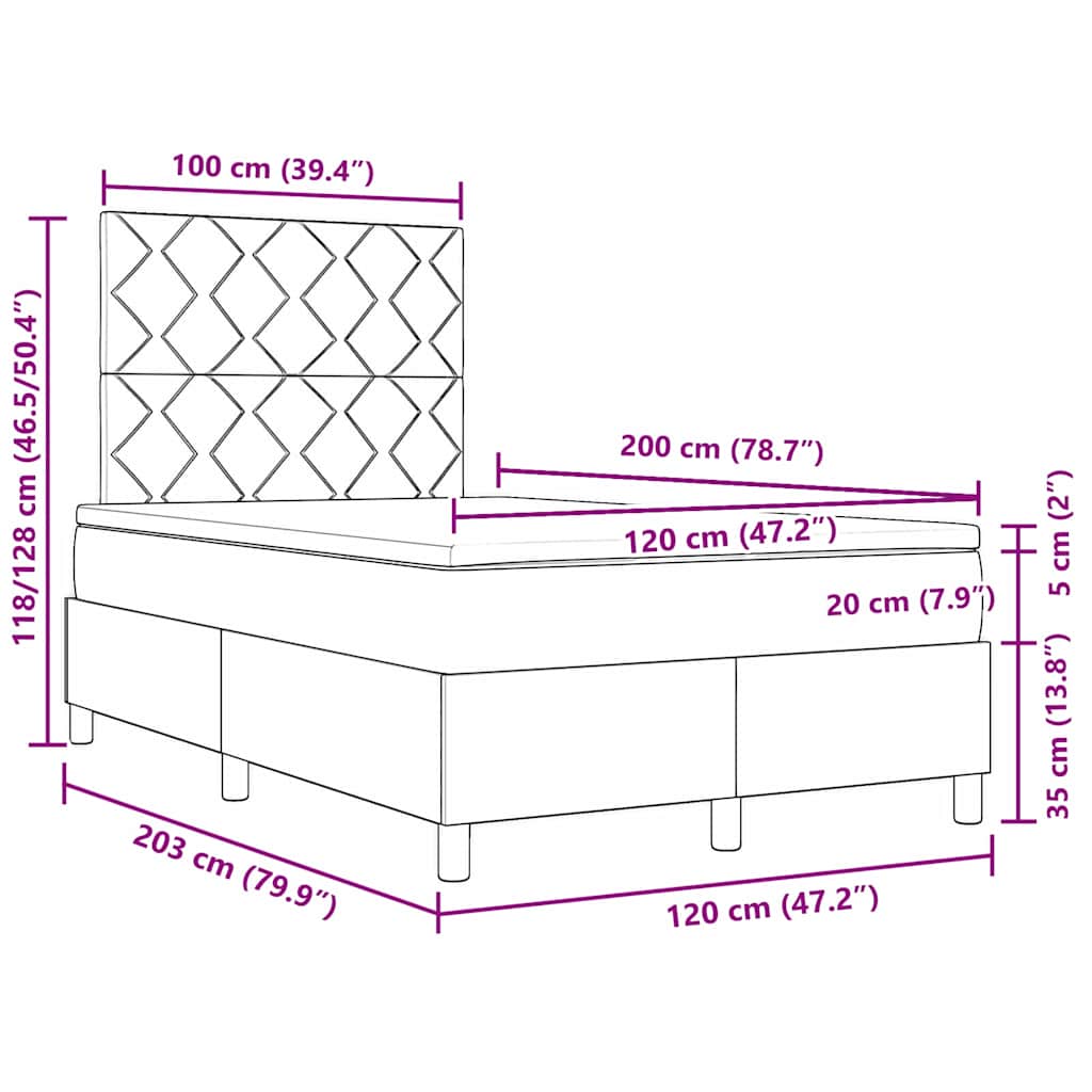 Boxspringbed met matras met hoofdeinde Zwart 120 x 200 cm Stof is nu te koop bij PeponiXL, paradijselijk wonen!