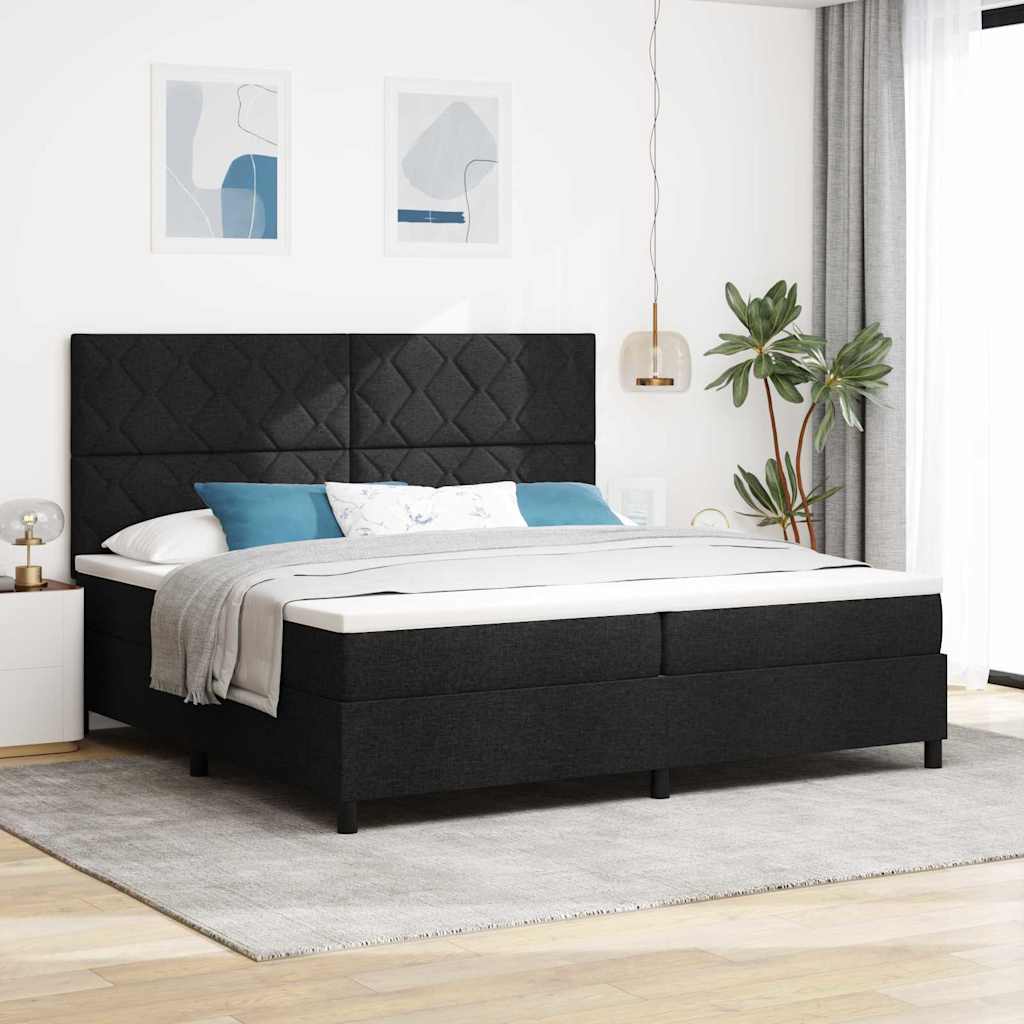 Boxspringbed met matras met hoofdeinde Zwart 200 x 200 cm Stof is nu te koop bij PeponiXL, paradijselijk wonen!