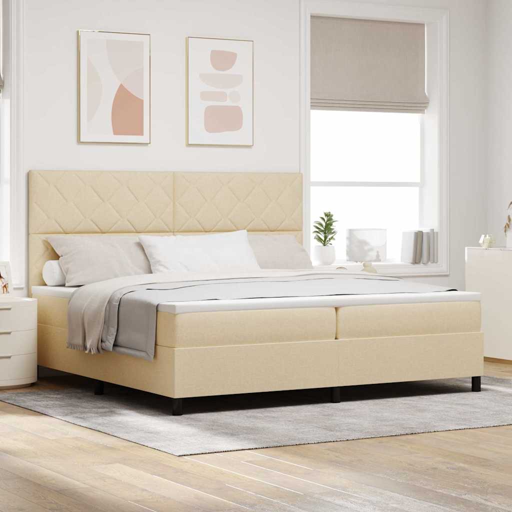 Boxspringbed met matras met hoofdeinde Crème 200 x 200 cm Stof is nu te koop bij PeponiXL, paradijselijk wonen!