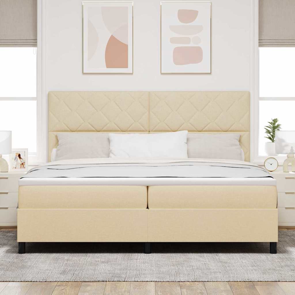 Boxspringbed met matras met hoofdeinde Crème 200 x 200 cm Stof is nu te koop bij PeponiXL, paradijselijk wonen!