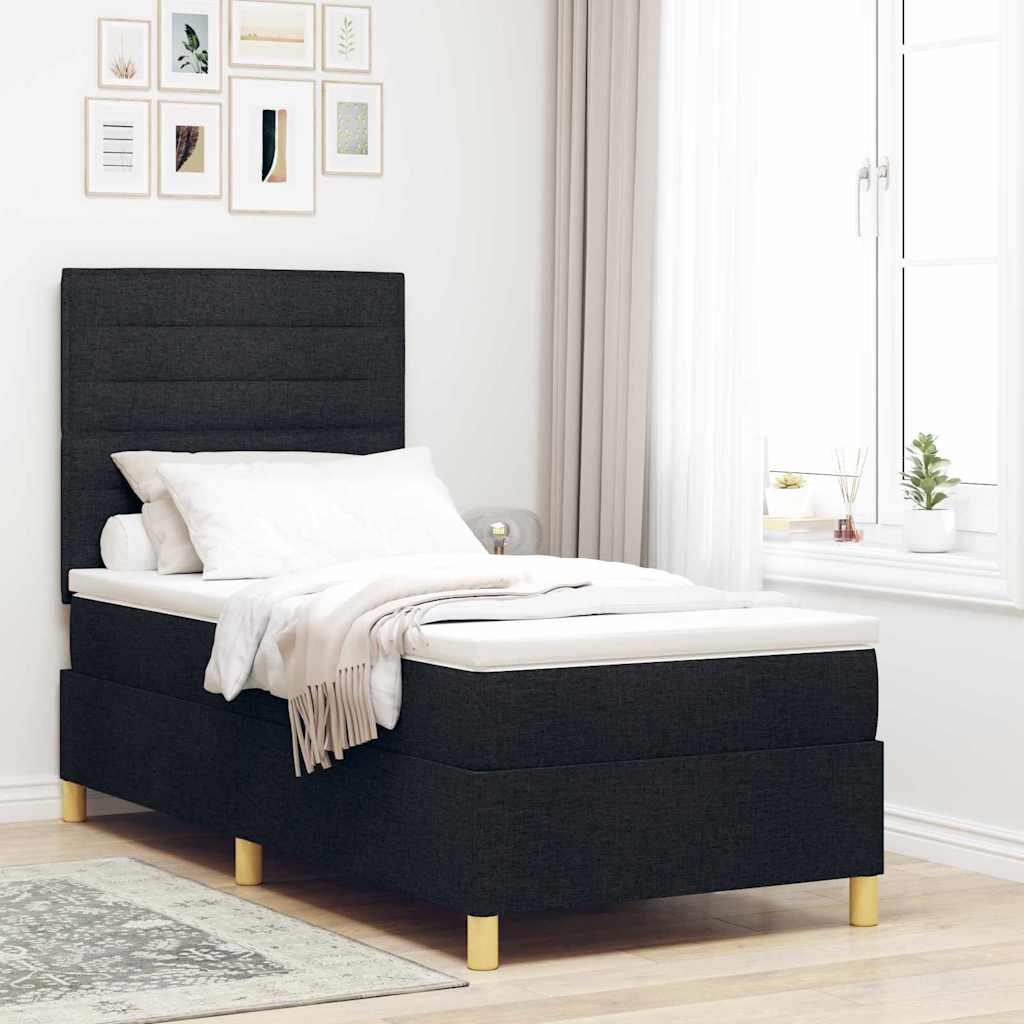 Boxspringbed met matras met hoofdeinde Zwart 80 x 200 cm Stof is nu te koop bij PeponiXL, paradijselijk wonen!