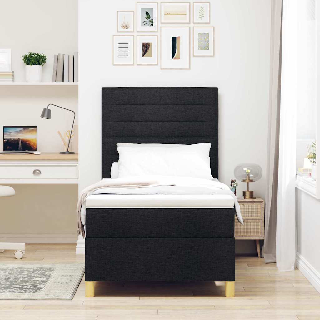 Boxspringbed met matras met hoofdeinde Zwart 90 x 190 cm Stof is nu te koop bij PeponiXL, paradijselijk wonen!