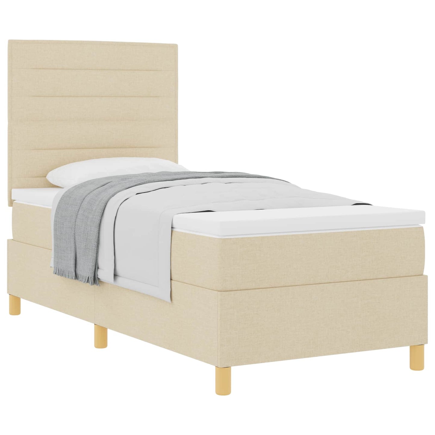 Boxspringbed met matras met hoofdeinde Crème 100 x 200 cm Stof is nu te koop bij PeponiXL, paradijselijk wonen!