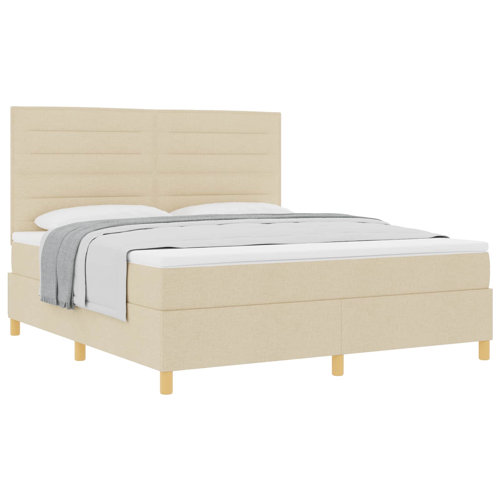 Boxspringbed met matras met hoofdeinde Crème 180 x 200 cm Stof is nu te koop bij PeponiXL, paradijselijk wonen!