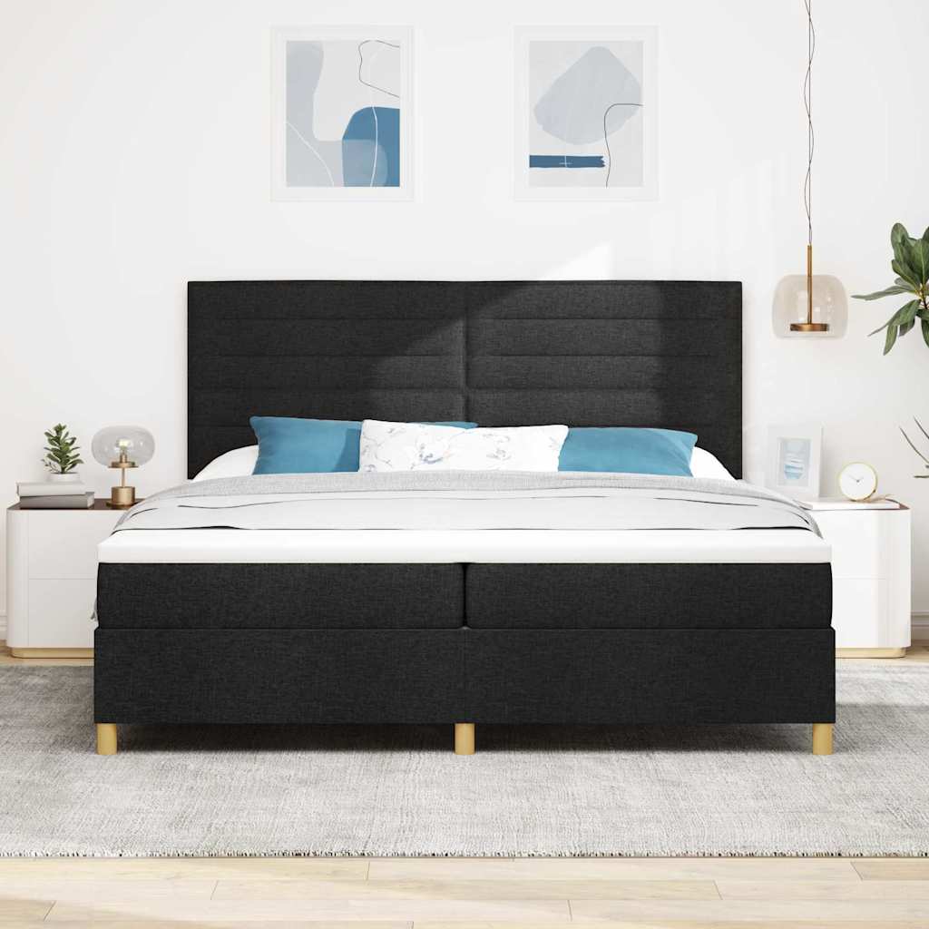Boxspringbed met matras met hoofdeinde Zwart 200 x 200 cm Stof is nu te koop bij PeponiXL, paradijselijk wonen!