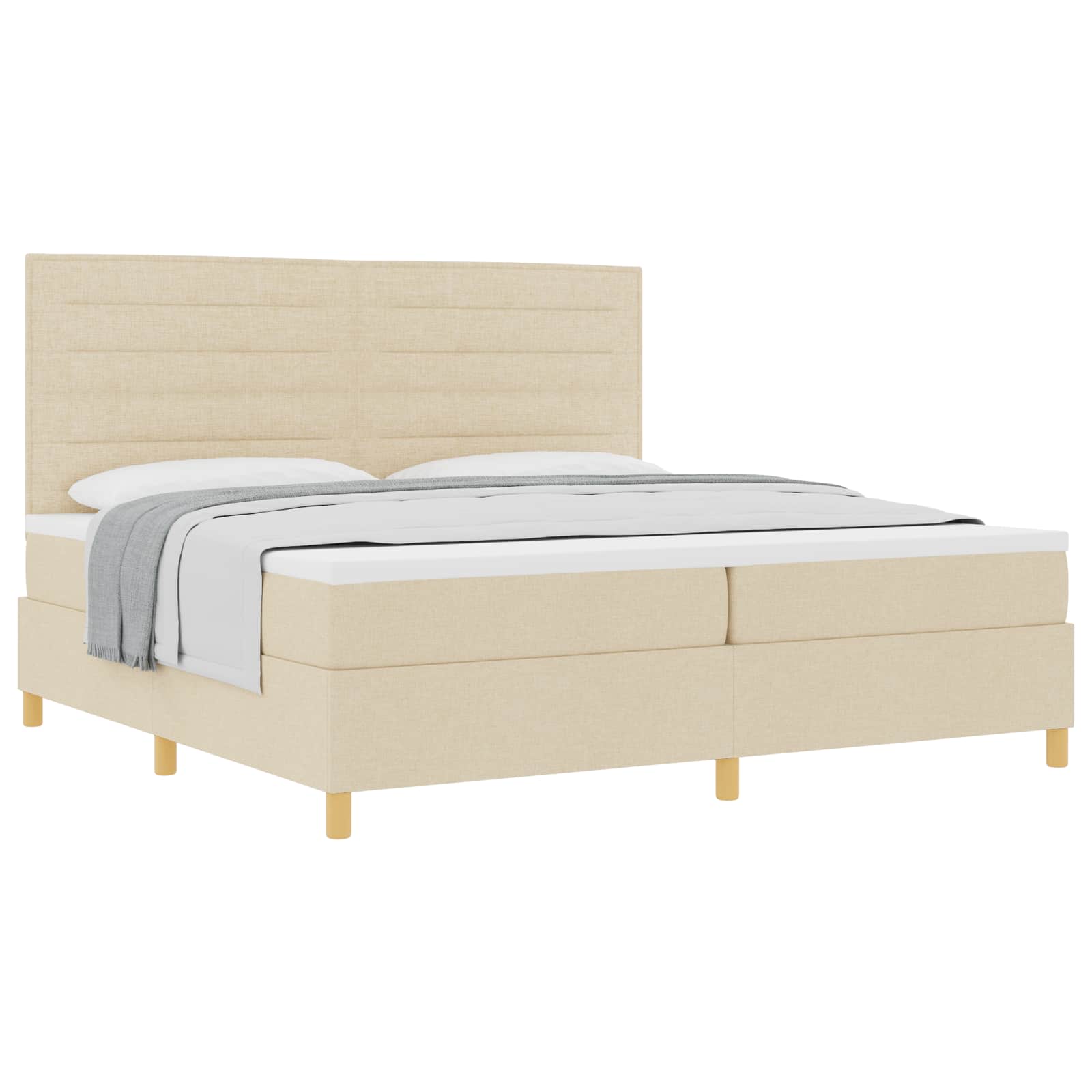 Boxspringbed met matras met hoofdeinde Crème 200 x 200 cm Stof is nu te koop bij PeponiXL, paradijselijk wonen!