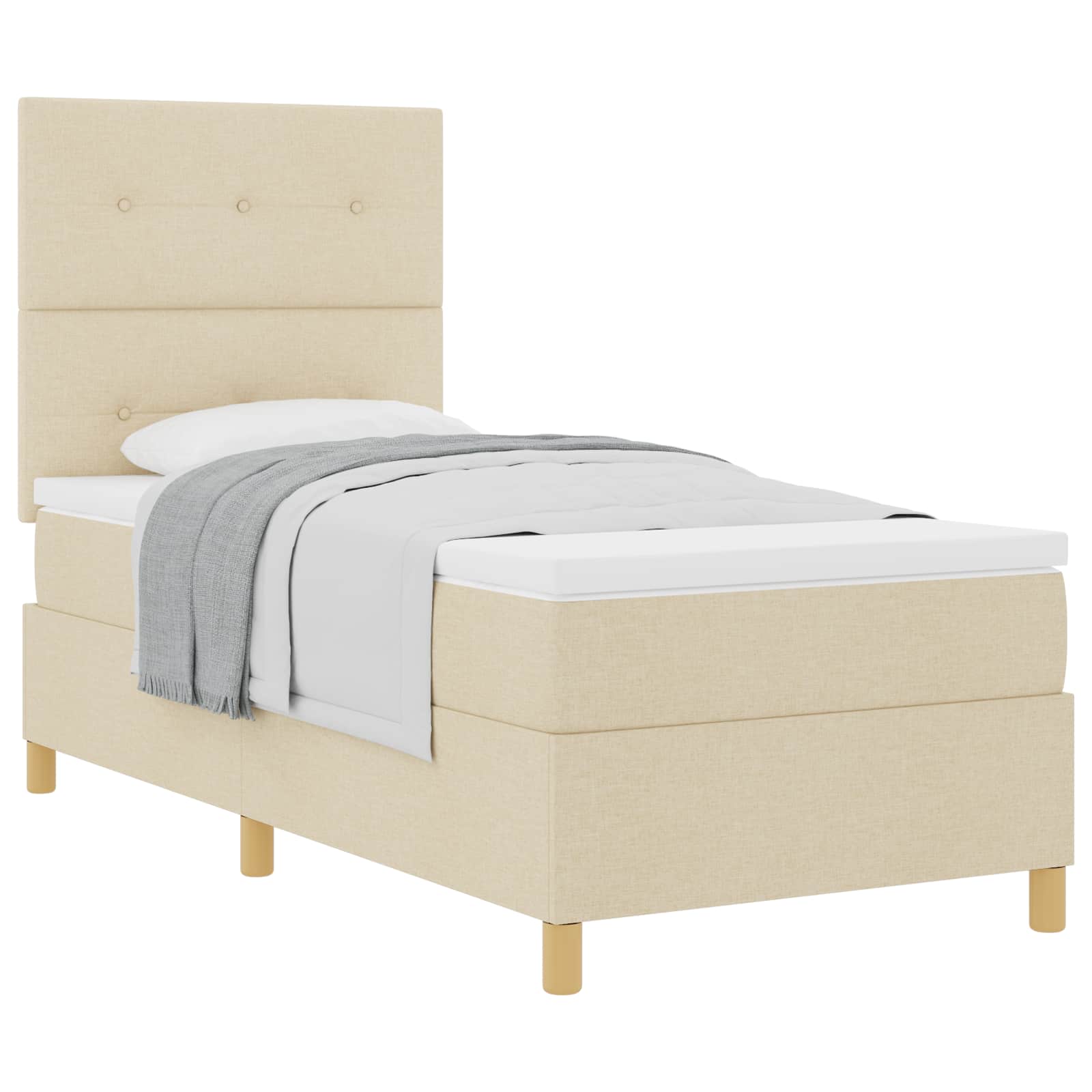Boxspringbed met matras met hoofdeinde Crème 90 x 200 cm Stof is nu te koop bij PeponiXL, paradijselijk wonen!