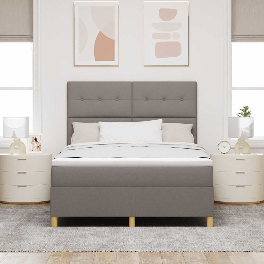 Boxspringbed met matras met hoofdeinde Taupe 140 x 190 cm Stof is nu te koop bij PeponiXL, paradijselijk wonen!