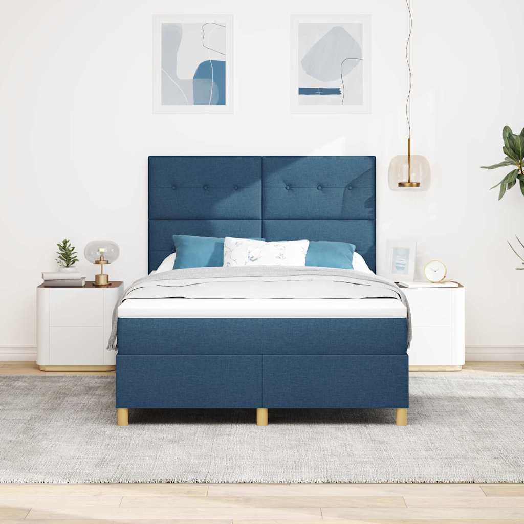 Boxspringbed met matras met hoofdeinde Blauw 140 x 200 cm Stof is nu te koop bij PeponiXL, paradijselijk wonen!