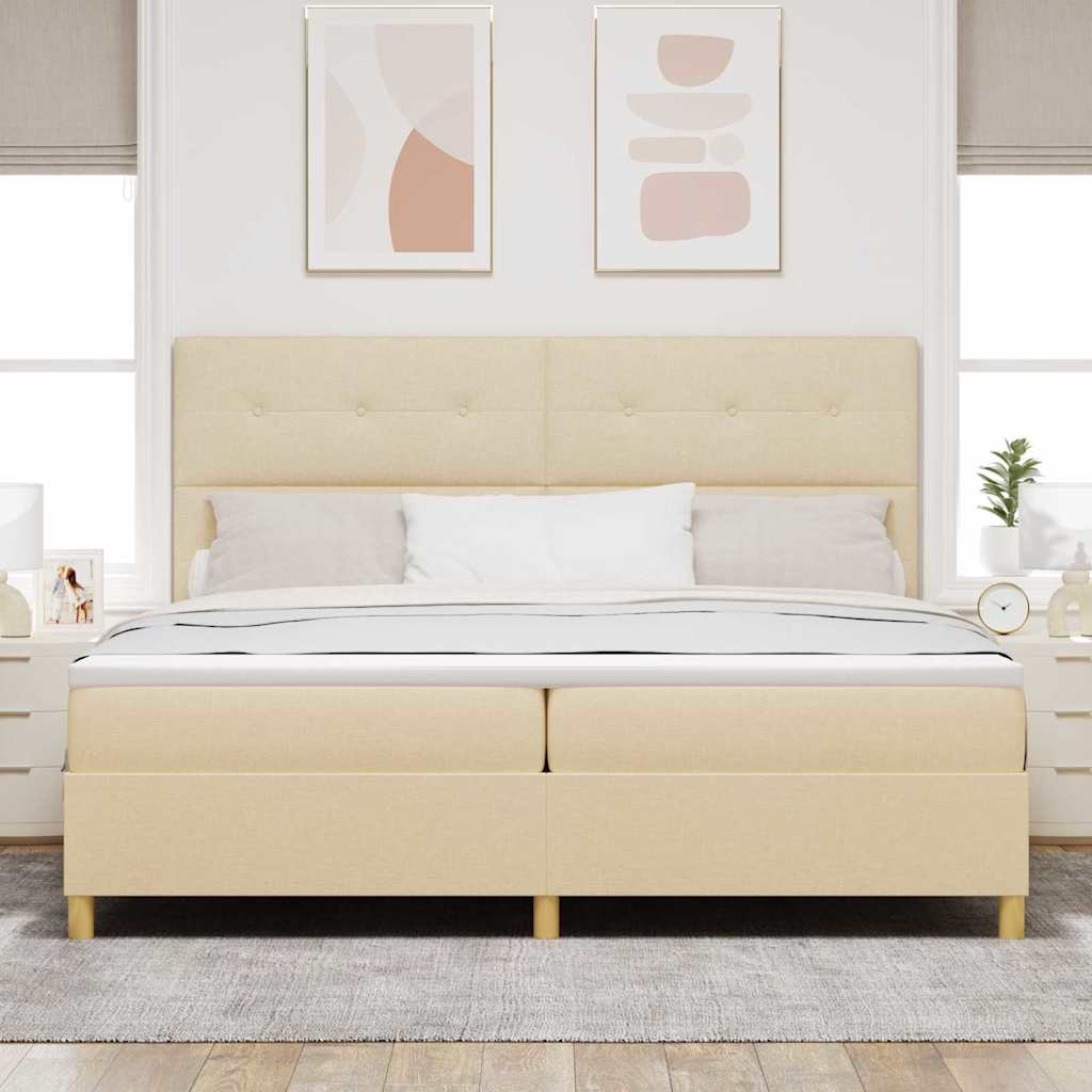 Boxspringbed met matras met hoofdeinde Crème 200 x 200 cm Stof is nu te koop bij PeponiXL, paradijselijk wonen!