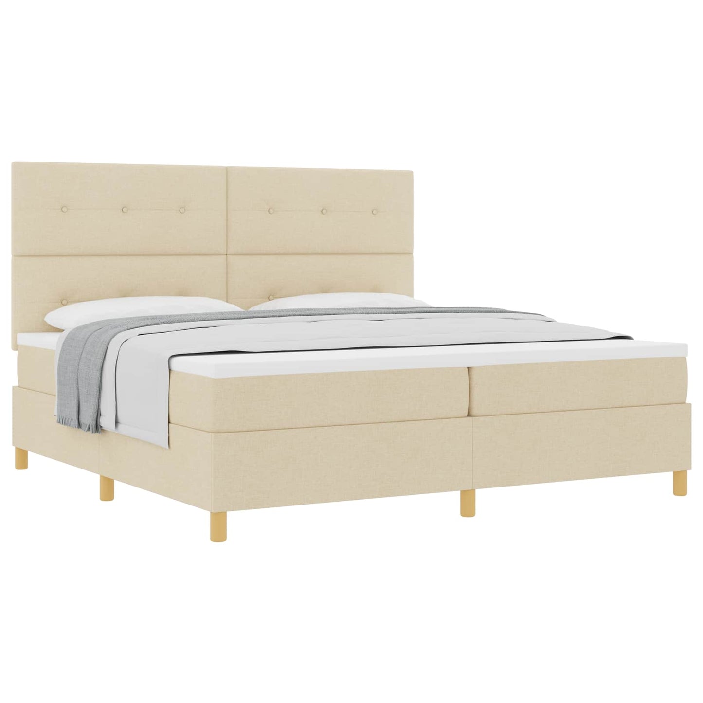 Boxspringbed met matras met hoofdeinde Crème 200 x 200 cm Stof is nu te koop bij PeponiXL, paradijselijk wonen!