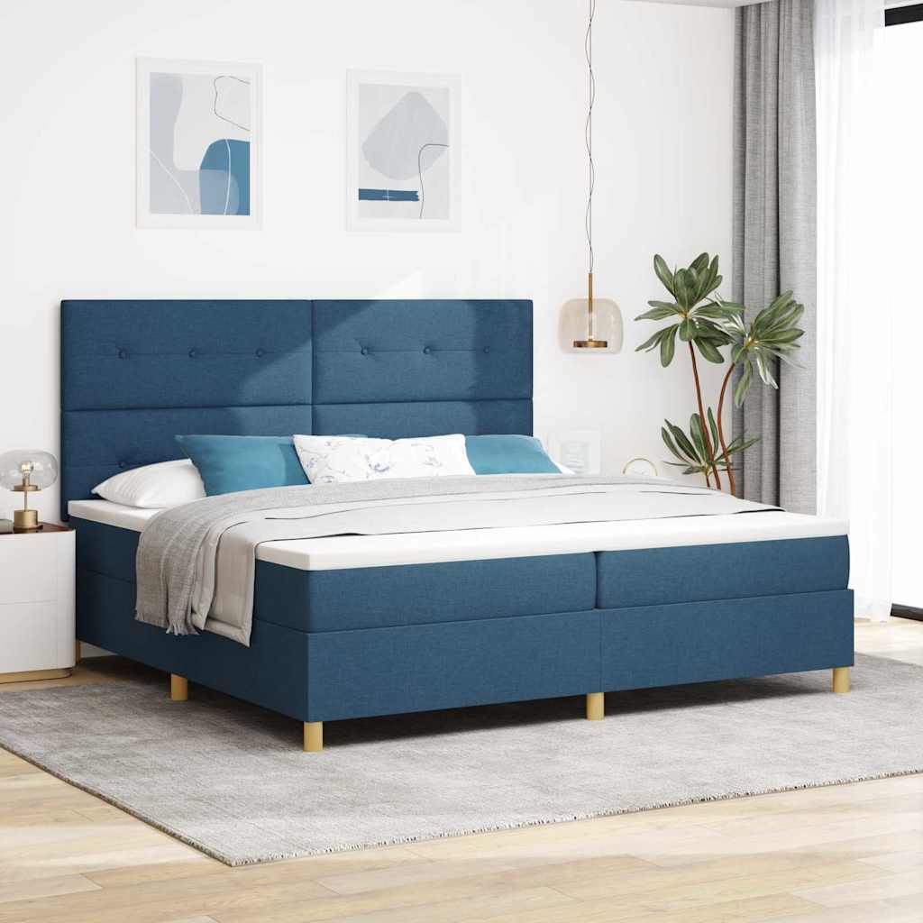 Boxspringbed met matras met hoofdeinde Blauw 200 x 200 cm Stof is nu te koop bij PeponiXL, paradijselijk wonen!