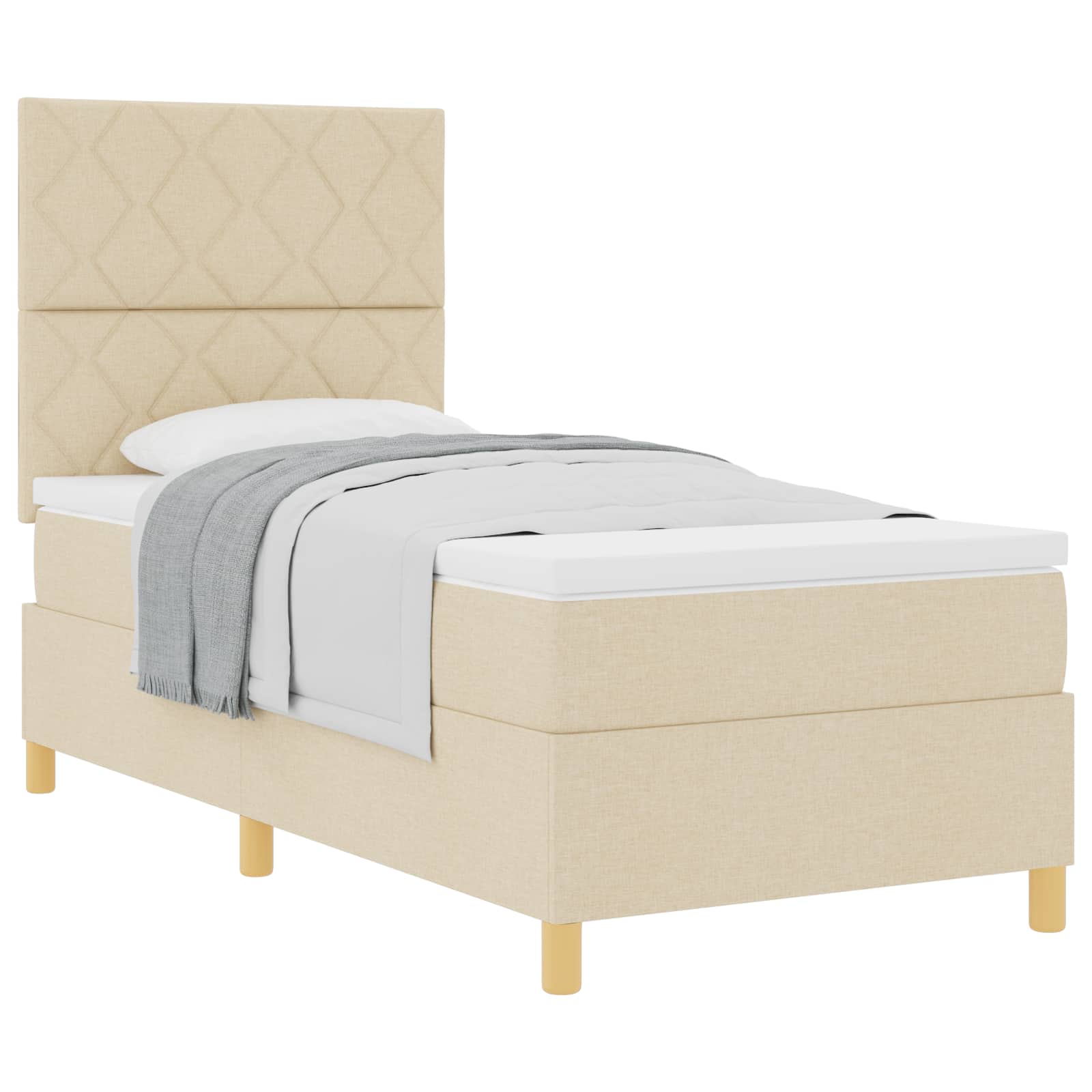 Boxspringbed met matras met hoofdeinde Crème 100 x 200 cm Stof is nu te koop bij PeponiXL, paradijselijk wonen!